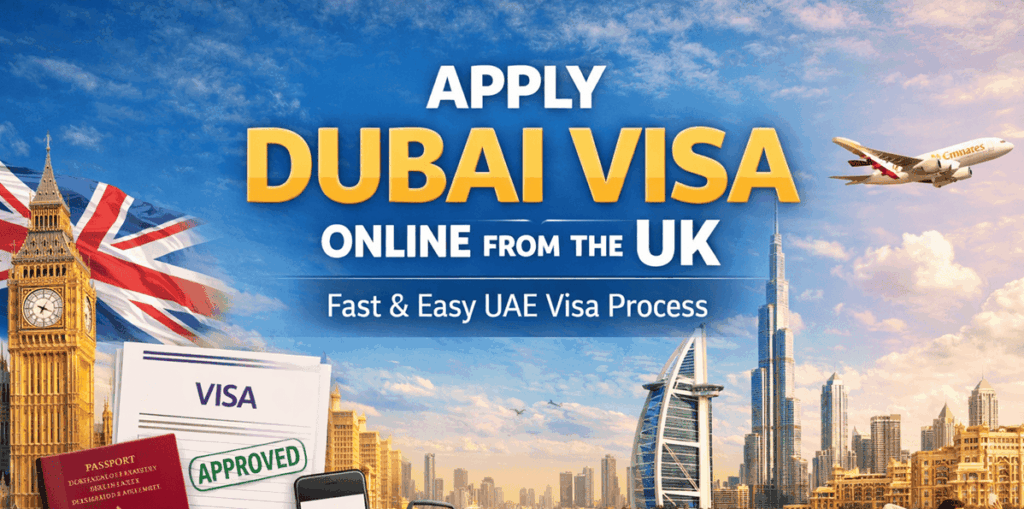 Apply Dubai visa online from the UK with easy UAE tourist visa process, featuring London